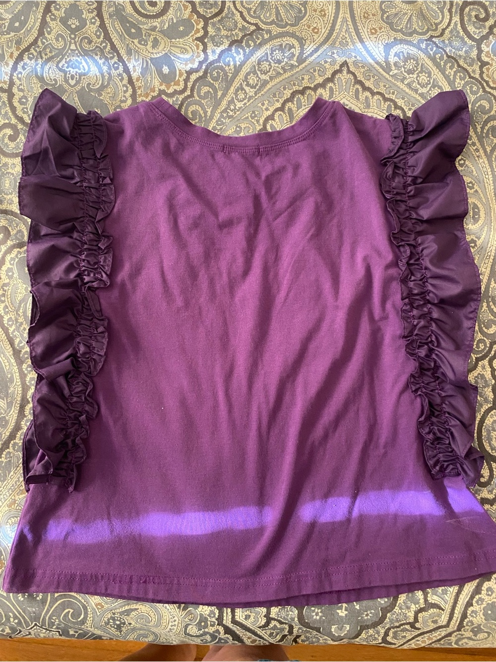 LSU TIGERS Purple Ruffle Sleeve Sequin Tiger Tee - Picture 3 of 3